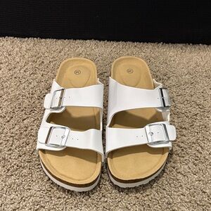 White Double Strap Sandals with Buckles